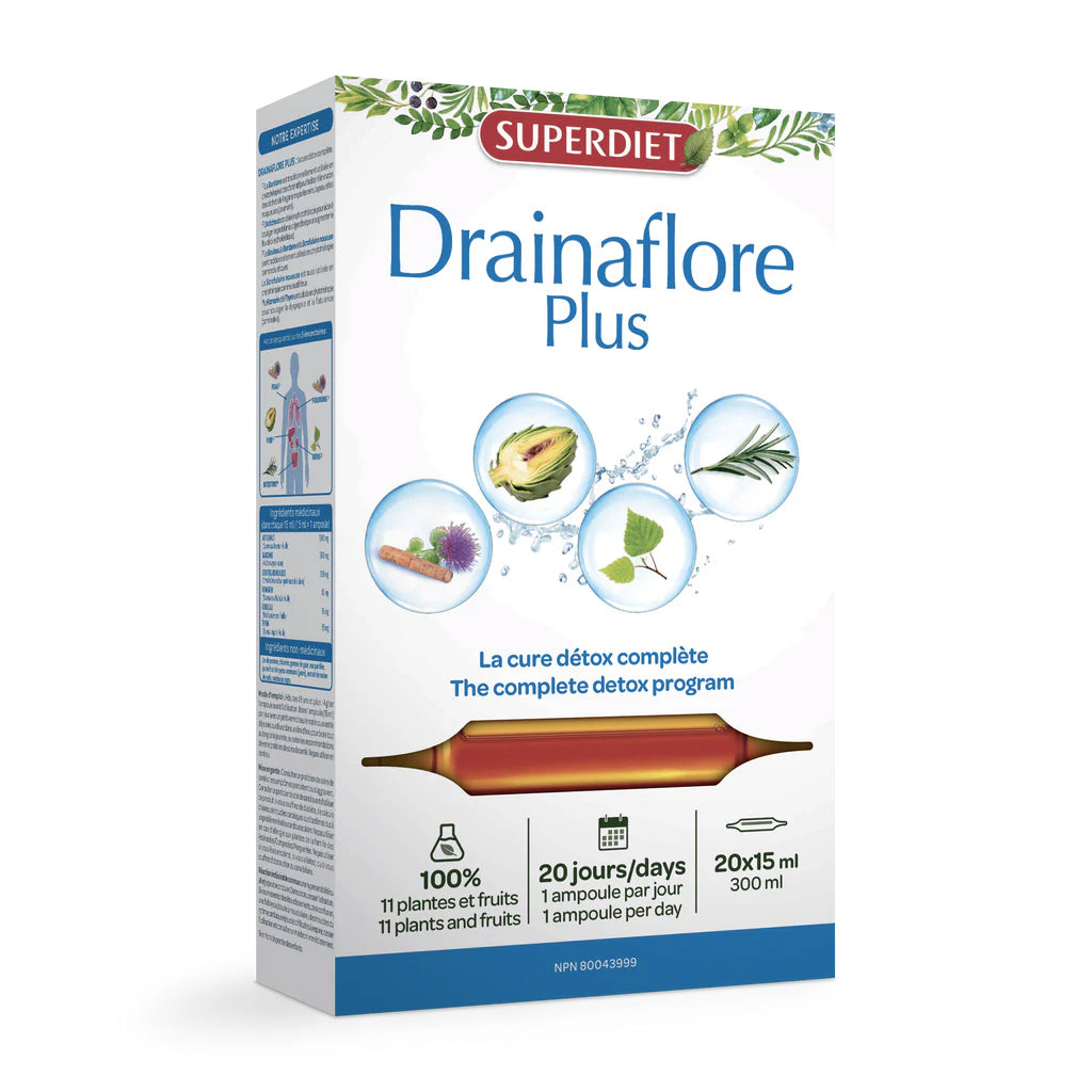 Drainaflore Plus - Cure Détox - Superdiet - 20 ampoules de 15ml